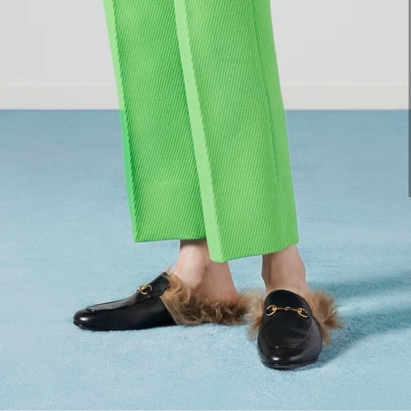 Authentic Gucci Princeton Fur slides - black leather - size 10 41 - Picture 2 of 12